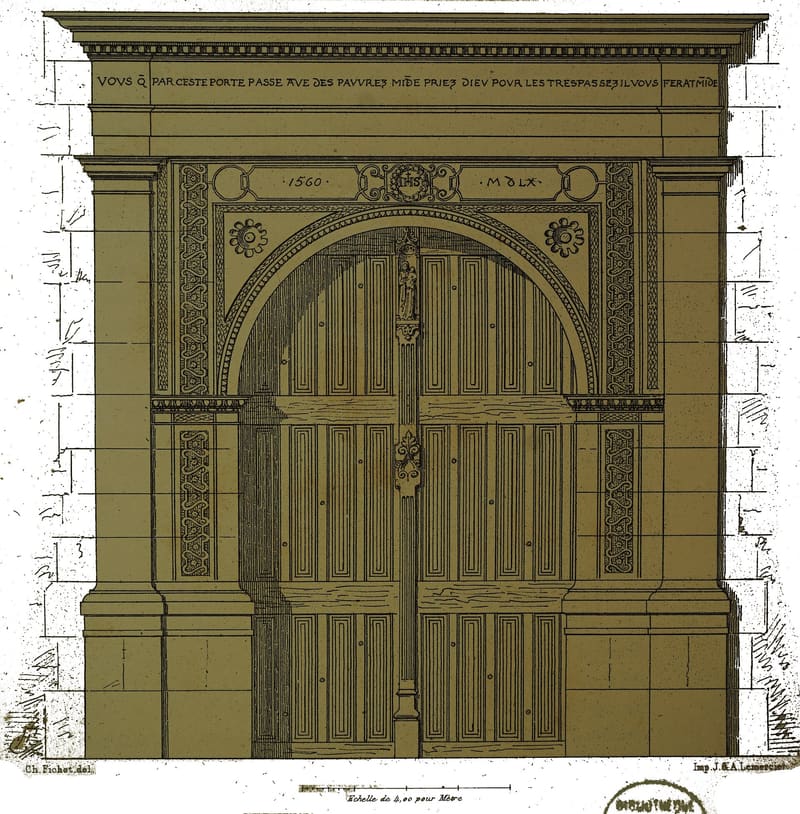 Le portail de la nef, daté 1560 (planche ancienne)